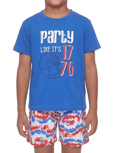 Image of Boys 2pc Shorts Set Outfit Short Sleeve Shirt with Classic Applique Print and Shorts
