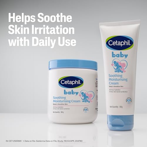 Image of Cetaphil Baby Soothing Moisturising Cream 100 g for Newborns & Babies | 48H Hydration & 8H Skin Barrier Protection | With Glycerin, Sunflower Seed Oil & Sweet Almond Oil | Gentle Face & Body Moisturiser