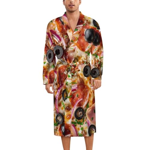 Food Pizza Soft Robe Long Sleeve Bathrobes V Neck Sleepwear Spa Robes with Belt Men Woman