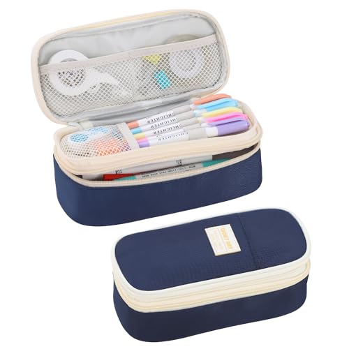 Image of Large Pencil Bag for Boys Teens Kids School Zipper Pencil Pouch Blue | Organizer Aesthetic Pencil Case Big Stationery Pencil Box for School Office, Wear-resistant Fabric, Large Capacity Design