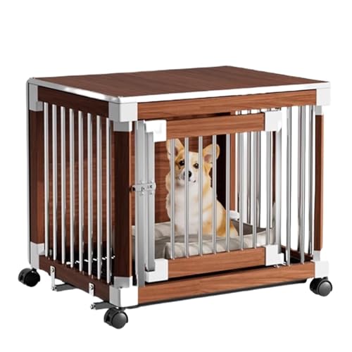 装飾家具スタイルの犬小屋、83X71X74Cm、犬小屋屋内ホームフェンス、納屋ドア付きペットケージ、小型犬、中型犬用の取り外し可能なトレイと車輪付きの犬用クレートエンドテーブル(Brown)