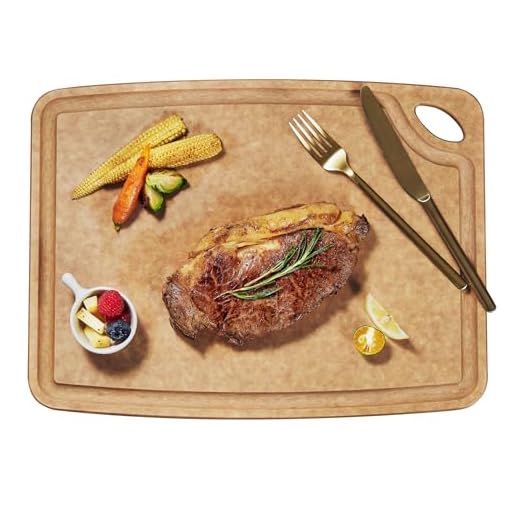 Premium Elihome MEDIUM Cutting Board for Kitchen- Natural Wood Fiber Composite, Dishwasher Safe, Eco-Friendly, Juice Grooves, Non-Porous, Reversible, BPA Free, Made in USA, 13"x 10"x 1/4”