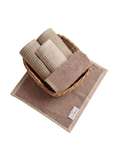 Image of DAMENSCH Unisex Premium Bamboo Blend, Ultra-Soft, Absorbent, Dual Waffle and Terry Texture Waffle Face Towel - Reed Beige - Pack of 5