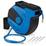 COSTWAY Gartenschlauchbox, 15 m+1,5 m, 180° schwenkbar, Automatischer Einzug, Schlauchtrommel Einziehbar, Druckluftschlauch Wandhalterung, Schlauchaufroller für Garten, Werkstatt & Rasen, Blau