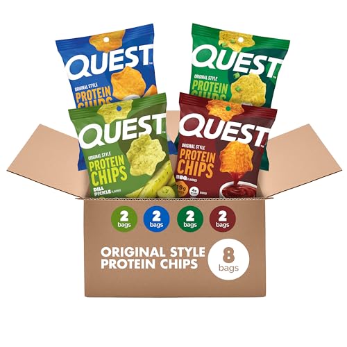 Quest Nutrition Protein Chips Variety Pack Dill Pickle BBQ Cheddar & Sour Cream Sour Cream & Onion High Protein Low Carb Gluten Free 1.1 oz (Pack of 8)