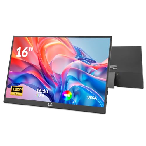 Image of LR Portable Monitor, 16 inch 1200P FHD IPS Display 16:10, 1500:1 Contrast, USB-C&Mini HDMI Travel Monitor with Built-in Stand, Second Screen for Laptop /PC /Mac /Phone /Switch /Xbox /PS4 /5, Vesa Mountable
