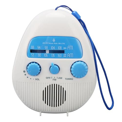 Waterproof Shower Radio, Portable AM/FM Radio with Large Rotary Knobs for Easy Tuning, Splash Proof for Bathroom, Kitchen, Outdoor, Travel