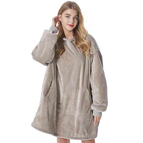 Felicigeely Blanket Hoodie Oversized Wearable Blanket Sweatshirt for Adults Women Men Warm Cozy Thick Grey Hoodie Blanket with Pockets and Sleeves Gift for Her Mom Girls