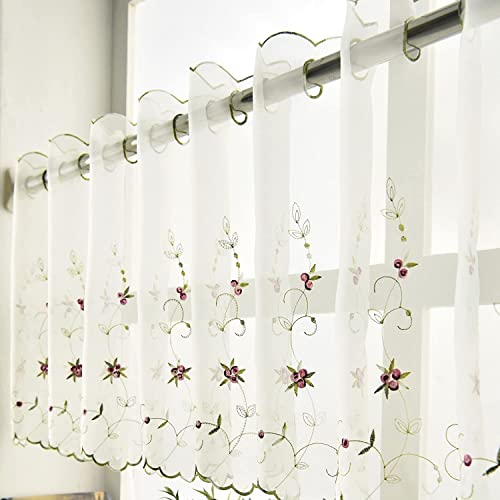 Zhh Pastoral Style Valance Flowers Leaves Vine Embroidery Sheer Lace Cafe Curtain Window Valance 23 By 59-Inch, Cream White #TOP19