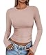 Cuptacc Top Damen Enganliegend Round Neck Trendy Langarmshirts Damen Skims Lightweight Oberteil Crop Schnelltrocknend Active Wear Staubiges Rosa XS