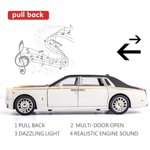 Image of 1:32 Rolls Royce Phantom Toy Car Metal Diecast Pull Back Vehicle with Openable Doors Sound & Light Features Collectible Gifts & Toys for Kids Boys Girls (White)