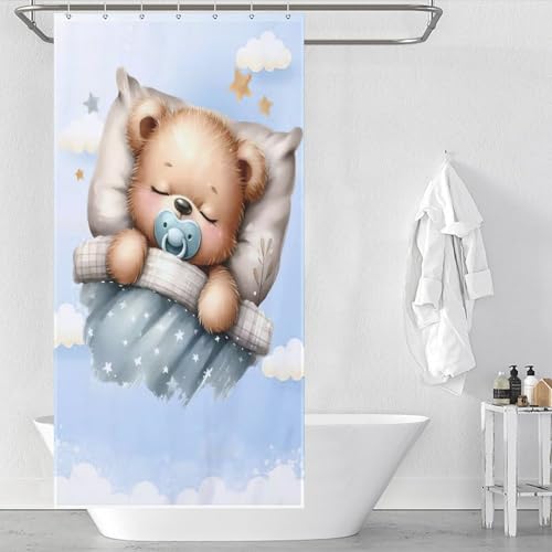 Rideau de douche polyester imperméable 92x183 cm lavable motif ours pour hôtel - 2