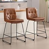 chairus Barhocker 2er Set Kunstleder Barstuhl, Küchenhocker mit Lehne, Tresenhocker Küche Bistrohocker Esszimmer, Braun