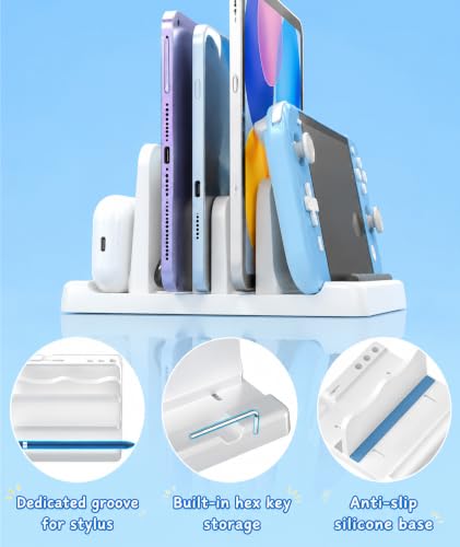 Image of Vertical Laptop Stand, Space Saving Design for Desk Organization, Dual Slot Laptop Holder for Laptop and Tablet, Compact Vertical Stand for Home Office and Dorm Rooms, White Color