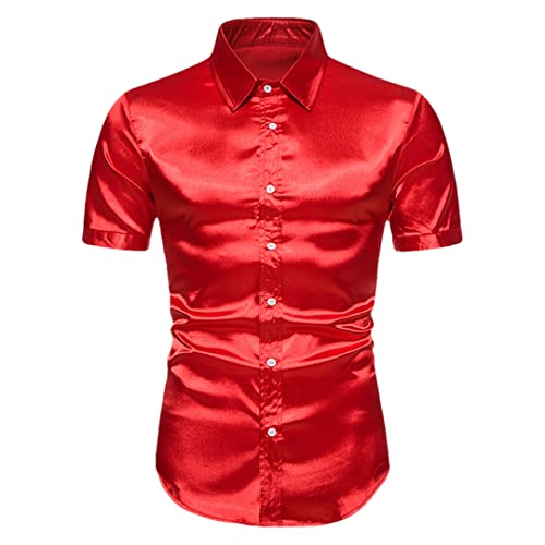 Chemise de smoking satin de soie rouge Pohullan coupe régulière