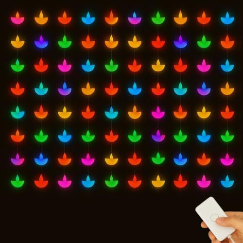 Gesto 80 Diya Curtain Lights – Multicolor Fairy Lights with 8 Modes Controller | AC Powered Diya Lights for Home,Balcony,Mandir,Pooja Room,Diwali Decoration,Festival Decor & Hanging Lights (10 x 3 Ft)