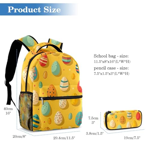 Cartable enfants multicolore avec sac à dos de jour et trousse œufs de Pâques