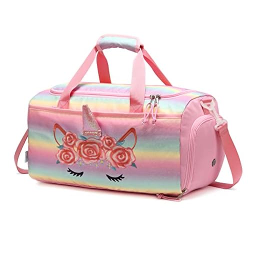 Bolsa Deporte para Infantil con Bandolera, Vaschy Bolsa Viaje Niñas Impermeable Bolso de Fin de Semana Ligera Bolsa de Baile para Zapatos y Bolsillo Mojado Bolsas de Hombro, 46x23x23CM, Unicornio