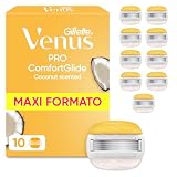 Gillette Venus Pro Comfortglide 10 Lamette di Ricambio a 5 Lame per Rasoio da Donna Venus, al Profumo di Cocco, Lamette Donna Adatte a Depilazione Corpo