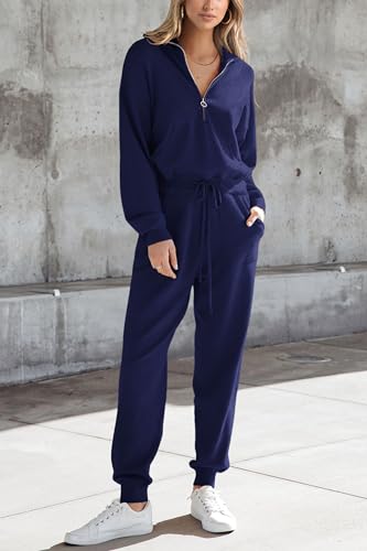 Image of PRETTYGARDEN Women's 2 Piece Sweater Set Pullover Zip Up Sweatshirt Jogger Sweatpants Tracksuit Casual Outfit
