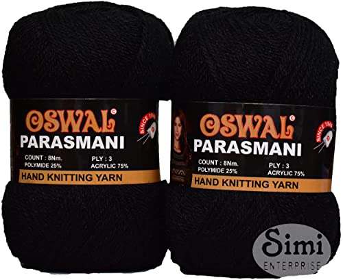Image of OSWAL 3 Ply Knitting Yarn Wool, Black 500 GMS Best Used with Knitting Needles, Crochet Needles Wool Yarn for Knitting.-ED Art-EGI