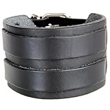 TEMPNAP Pulsera Retro de Cuero de Vaca Ancha Doble Hebilla, Brazalete Ajustable para Hombres, Mujeres y, Estilo Vintage Negro para Decoración de Mano y Uso Diario
