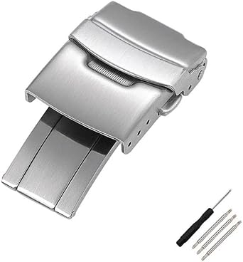 Fit For Seiko Strap Clasp Stainless Steel Watch Band Double Lock Button Buckle Fits Fit For Clasp, Silver 24mm