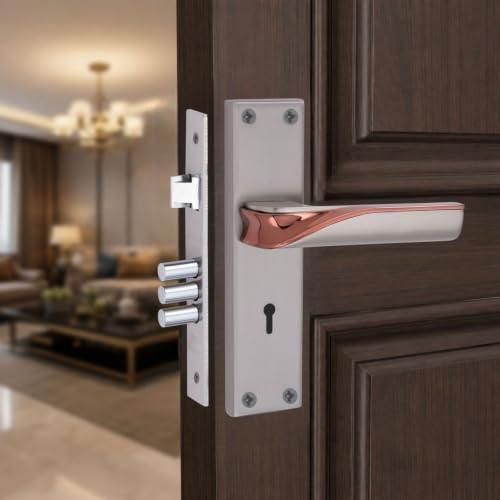 Image of Milton ZINC Mortise Lock Set - Rollex Rose Gold 8 Inch, Satin Silver Finish