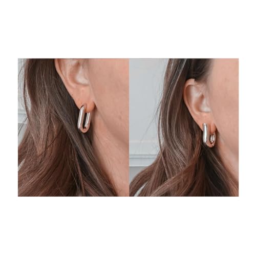 KAMXUY 6 Pairs Gold Hoop Earrings for Women, 14K Gold Plated Huggie Hoop Earrings Set Hypoallergenic Lightweight Chunky Open Hoops Jewelry for Gift (Silver) by KAMXUY - Used condition - Image 4