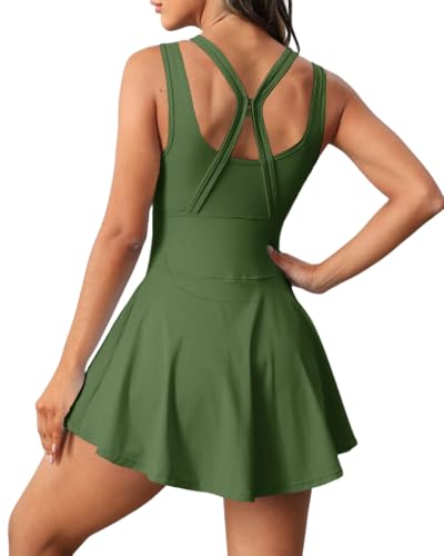 Image of Womens Sleeveless 2-in-1 Athletic Tennis Golf Dress Underneath Workout Active Dresses with Built-in Shorts