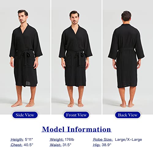 FashGudim Mens 100% Cotton Robe Lightweight Summer Bathrobe Soft Weave Kimono Bath Robe2
