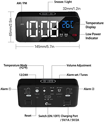 Reloj digital para dormitorio con temperatura y alarmas 4