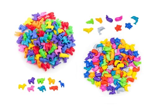 Hygloss Animal Shaped Beads– Combo Pack Marine + Zoo Safari Plastic Pony Bead Charms- 150 Pcs Colorful Craft Beads- Animal and Ocean Life Design for Kids DIY Craft Jewelry Supplies- Reusable Container