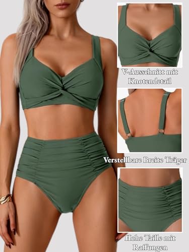 Sangdut Damen Badeanzüge Bikini Set, Bauchweg Lace Up Badeanzug Zweiteiliger Bauchweg Bademode für Damen(Grün,L)