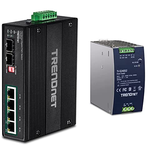 Image of TRENDnet Bundle 6-Port Industrial Gigabit PoE+ DIN-Rail Switch TI-PG62B, 240W 52V DC 4.61A AC to DC DIN-Rail Industrial Power Supply TI-S24052