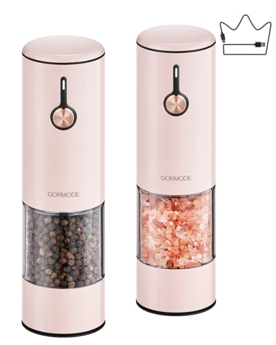 Electric Pepper Grinder and Salt Mill Set - Large Capacity USB Rechargeable Automatic Grinder with Dual LED Lights, One-Handed Operation & Slide Cover - Brushed Stainless Steel