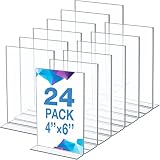 24 Pack Acrylic Sign Holder (4 x 6 Inch) Clear Plastic Picture Frames T Shaped Poster Menu Sign Doub