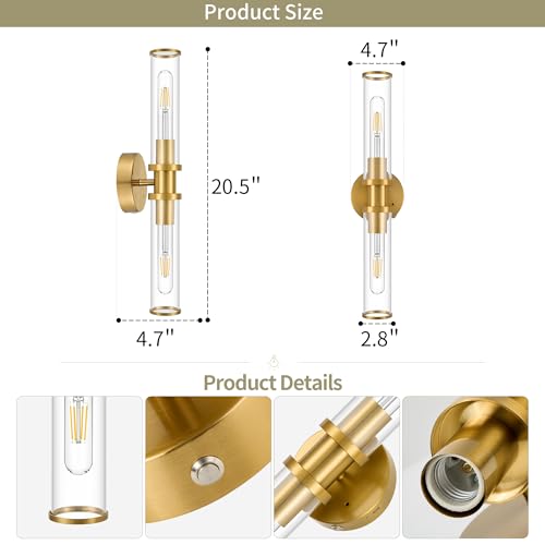 Image of 8000mAh Wireless Wall Sconces with Remote Control 3000K, Gold, 20.5 Inch | Battery Operated Wall Sconce Set of 2 with Timer, Rechargeable Dimmable Wall Lights for Living Room Bedroom Hallway Entryway