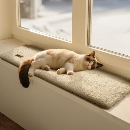 Mora Pets Katzen Fensterliege Katzenbett Fensterbank Selbstheizende Katzendecke Wärmedecke für Katze Selbstheizende Decke Heizdecke Ohne Strom Katzenliege Fenster rutschfest und Weich 90 x 28 cm