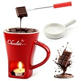 Chocolate Fondue Mugs, Multifunction Mini Fondue Pot Bliss Cup & Forks Without Tealights, Chocolate Melting Cup With Candle Holder For Date Night Birthday Wedding(COLOR:red)