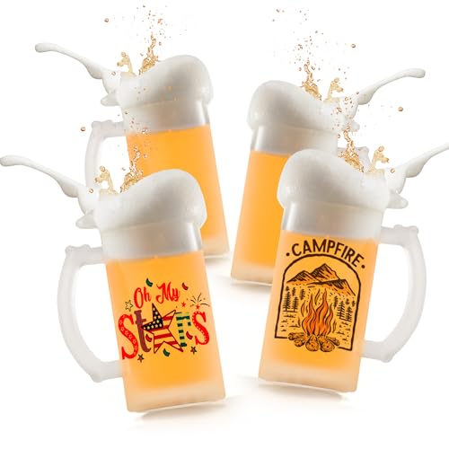 AGH Sublimation Beer Mugs Set,16oz Beer Glasses Mug with handle,4Pack Beer Glasses for Freezer,Frosted Glass Beer Cups,Glass Mugs for Beer Bar. Beer Cups for Men.