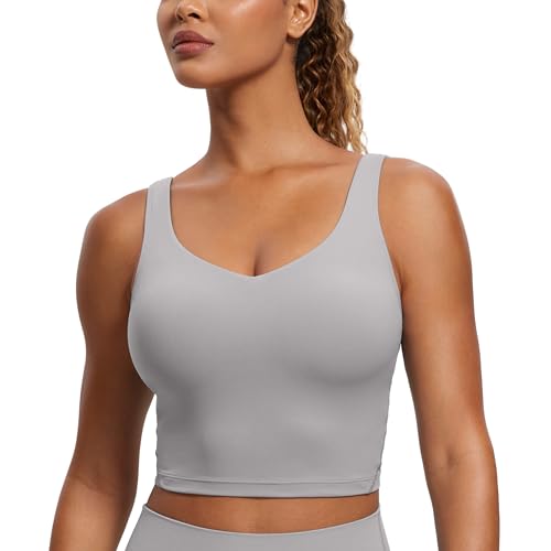 Image of CRZ YOGA Womens Sports Bras V Neck Padded Cropped Tank Top Wireless Yoga Bra