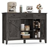 VASAGLE LIRY Collection - Buffet Cabinet, Coffee Bar Cabinet with 3 Drawers, Adjustable Shelves, Sideboard Storage with Cable Holes, Drawer Dividers, Antique Charcoal UBBK371B02V1