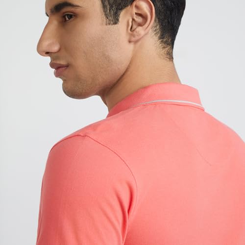 Image of Raymond Men's Modern Fit Solid Pattern Pure Cotton Polo Neck Half Sleeve Casual T-Shirt