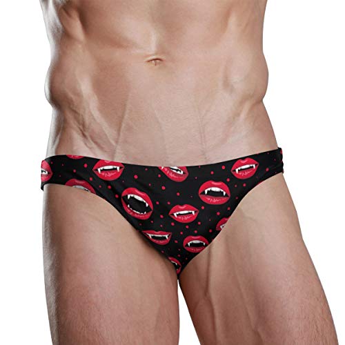 Men Swim Brief Bikini Seamless Pattern Red Vampire Lips Beach Bikini for Men Swim Underwear Medium