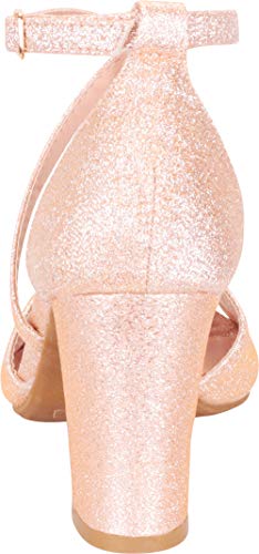 Cambridge Select Women's Open Toe Crisscross Strappy Chunky Block Mid Heel Sandal,7 B(M) US,Champagne Glitter - Image 3