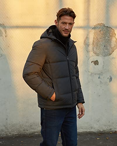 Image of Weatherproof Hooded Puffer Jacket for Men - Water Resistant Bubble Coat for Men | Puffy Alternative Down Jacket