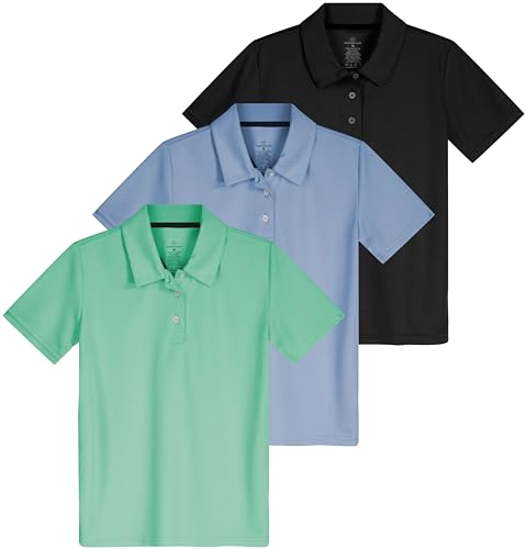 Real Essentials 3 Pack: Girls' Short Sleeve Performance Polo School Uniform(Ages 4-18)