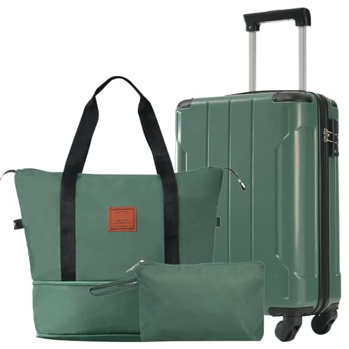 Hardshell Luggage Sets, 3 Piece Carry-on Suitcases with Wheels, TSA Lock (Green)
