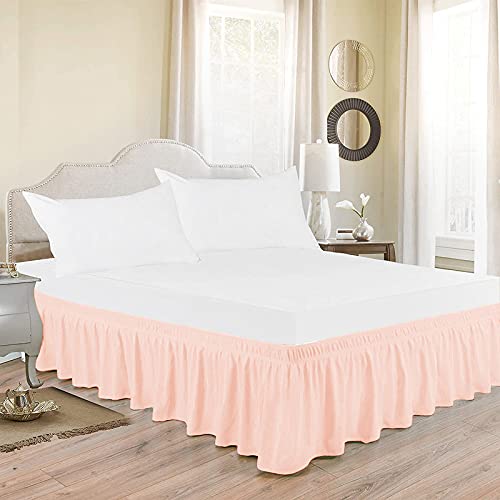 Image of Wrap Around Dust Ruffled Bed Skirt 10 inch Inch Tailored Drop Fade Resistant Brushed Microfiber Bed Skirt -Double Bed | Peach